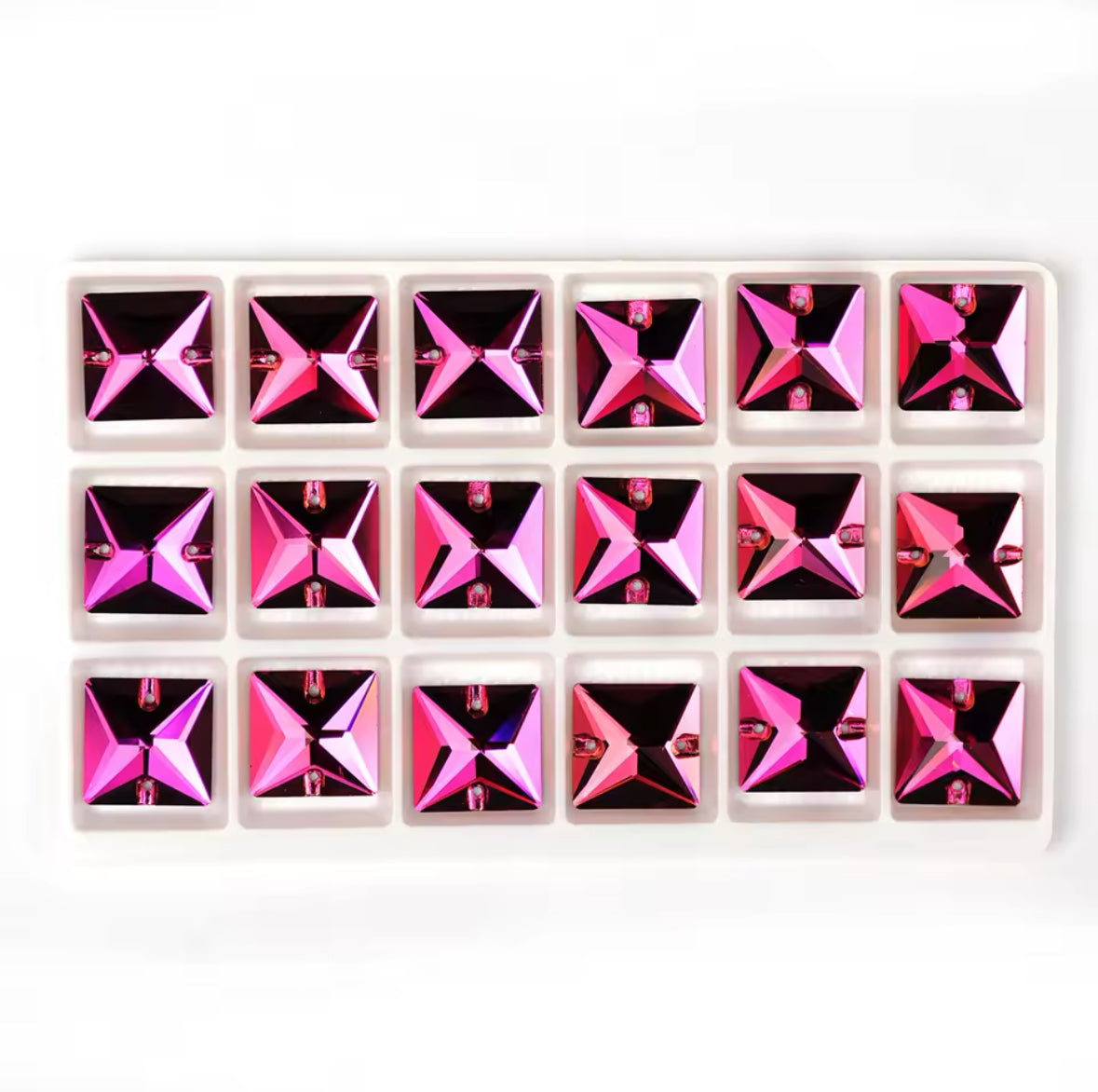 22mm - AAA+ 3240 Square Crystal Flatback Sew On - Fuchsia