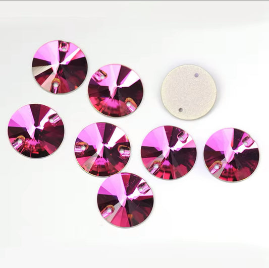 12mm - AAA+ 3200 Rivoli Crystal Flatback Sew On - Fuchsia